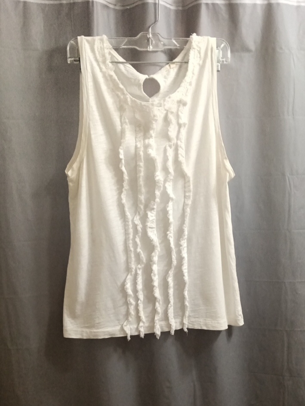 J. Crew White Ruffled Front Sleeveless Tank